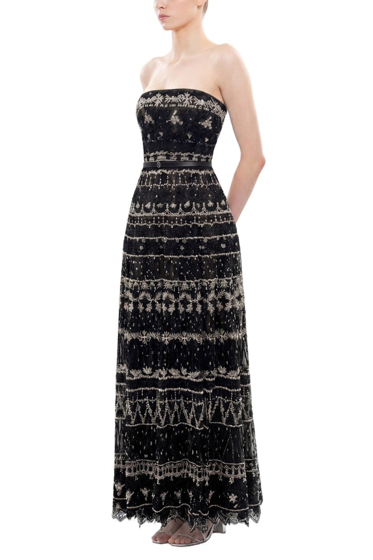 Saiid Kobeisy Strapless Beaded Tulle Dress