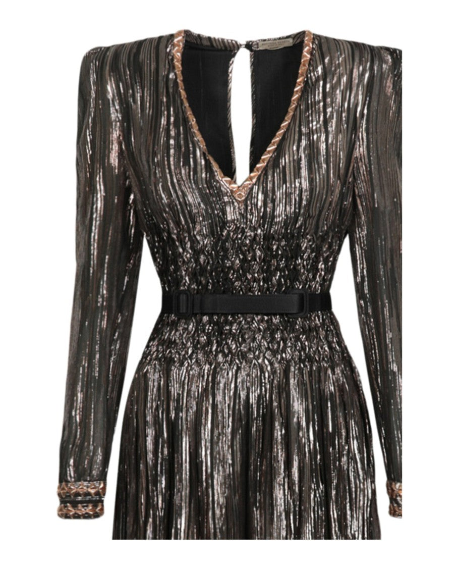 Bottega Veneta Long Sleeve Lurex Gown