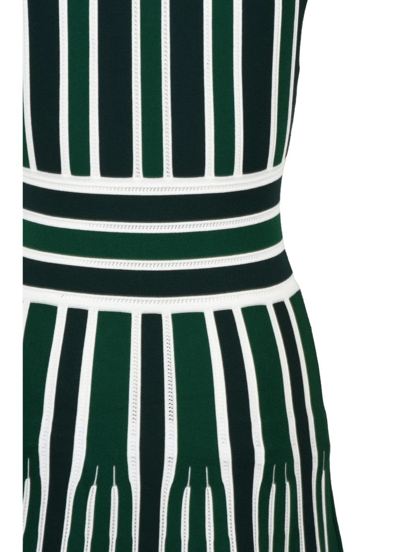 Max Mara Sleeveless Striped Knit Dress With Deep V-Neckline And Flared Skirt
