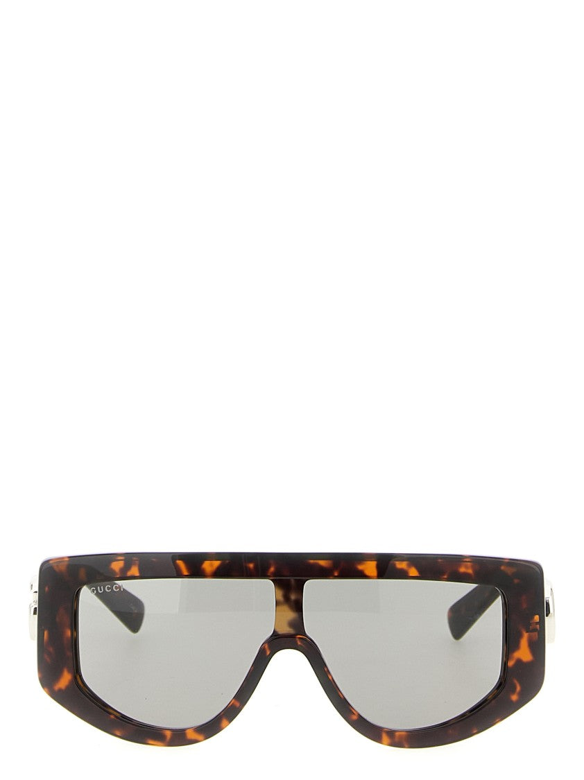 Gucci Tortoiseshell Acetate Rectangular Sunglasses With Metallic Logo