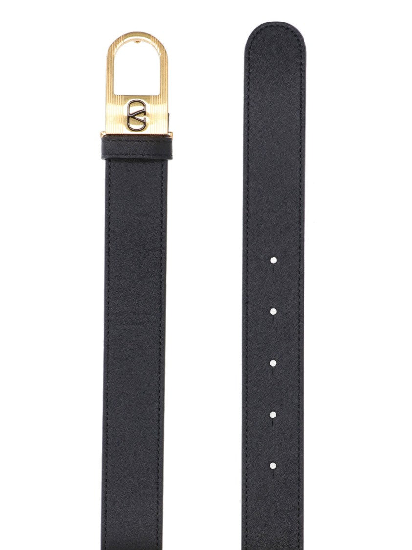 Valentino Garavani Black Belt With Gold-Tone Elongated Oval Buckle