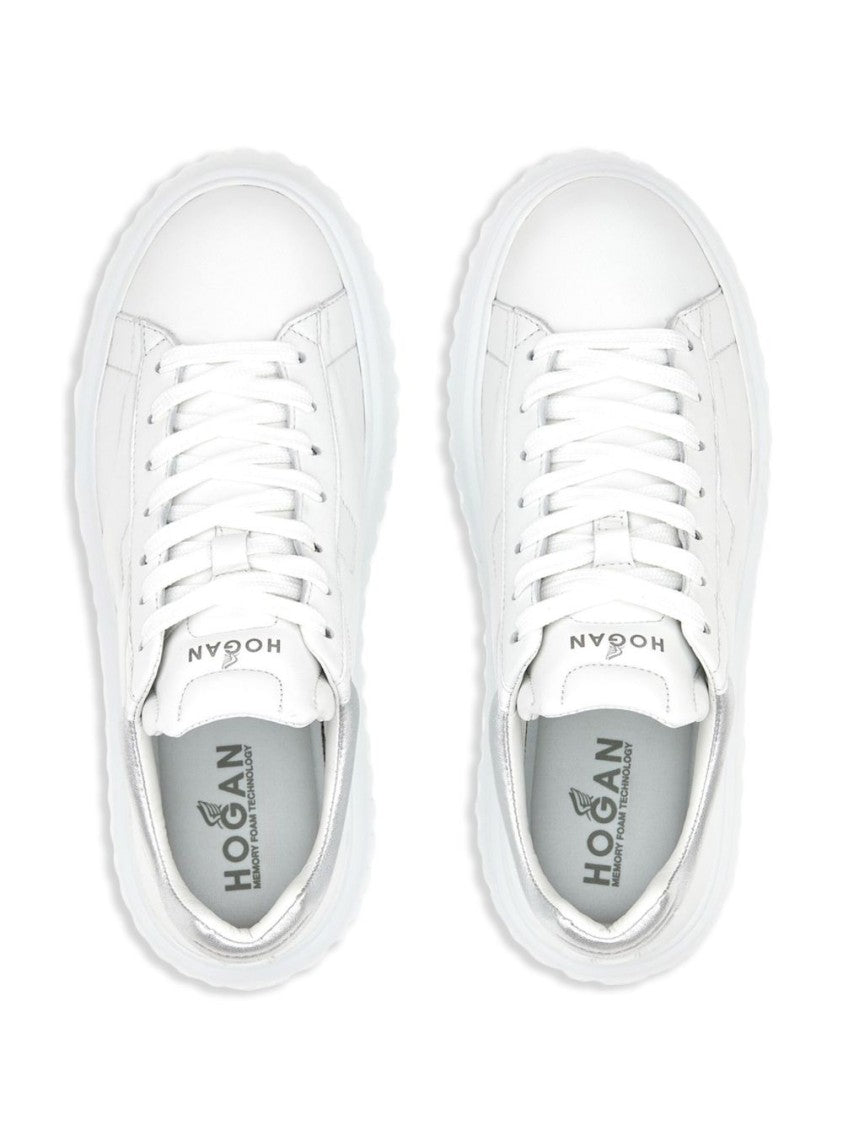 Hogan Lace-Up White Flats With Ridged Sole