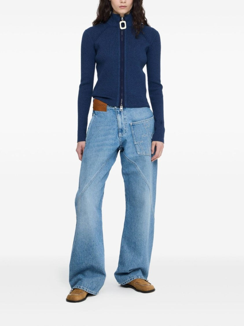 J. W. Anderson Ribbed Steel Blue Sweater With High Neck