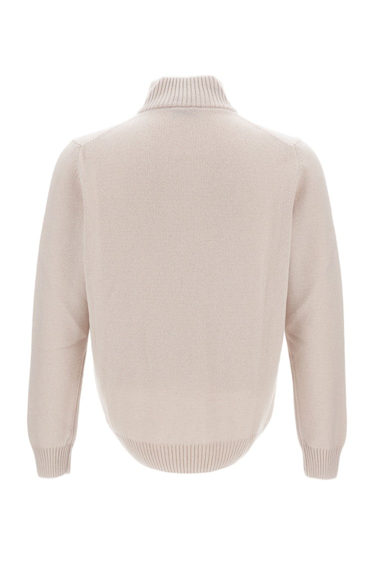 Gran Sasso White Zip Wool-Blend Sweater