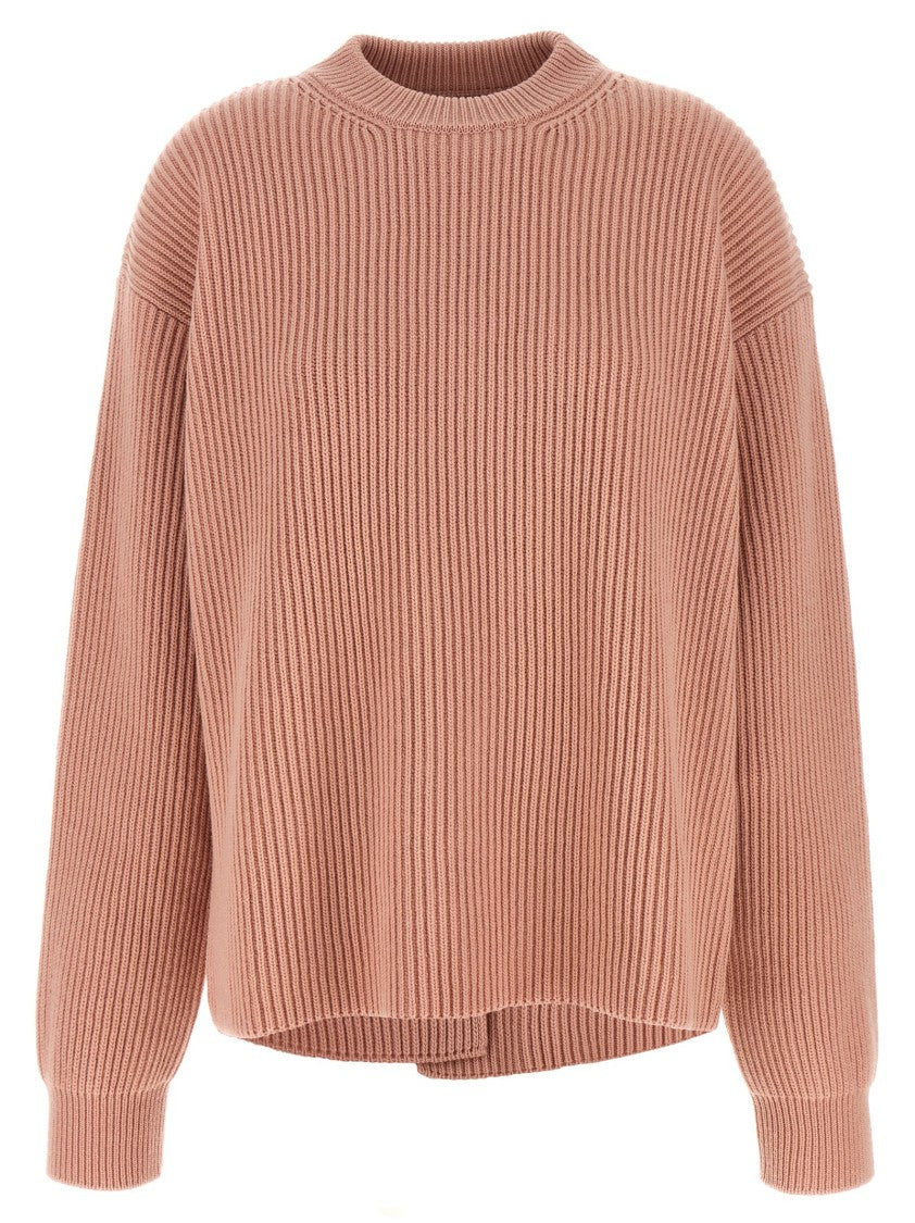 Jil Sander Medium Weight Ribbed Crewneck Sweater With Asymmetrical Hem