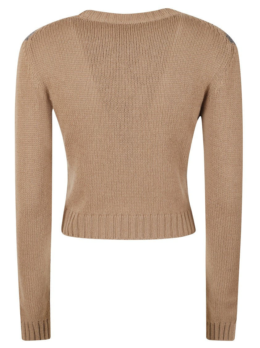 Prada Cropped Argyle Sweater With Round Neckline