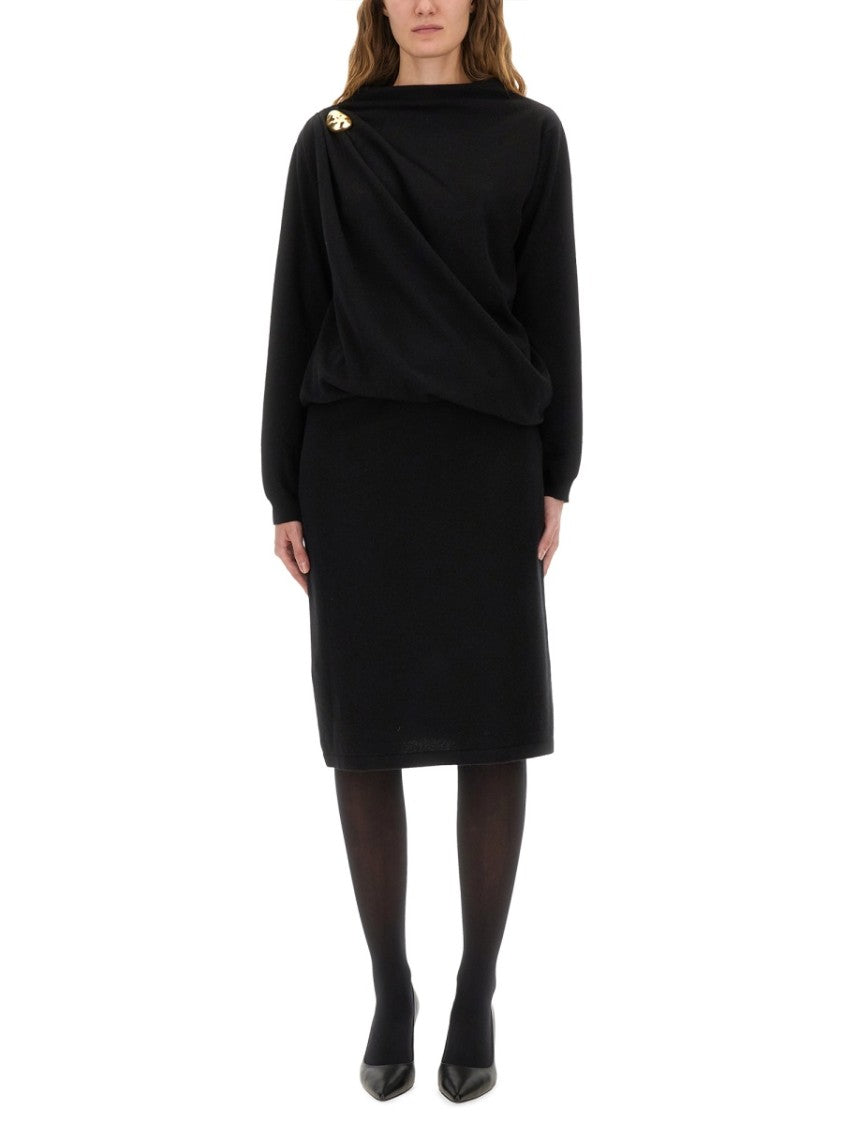 Fabiana Filippi Fitted Midi Dress With Draped Bodice And Gold Detail