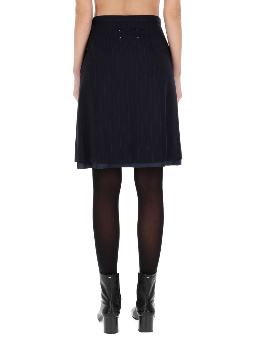 Maison Margiela Pinstripe Wool Flared Midi Skirt