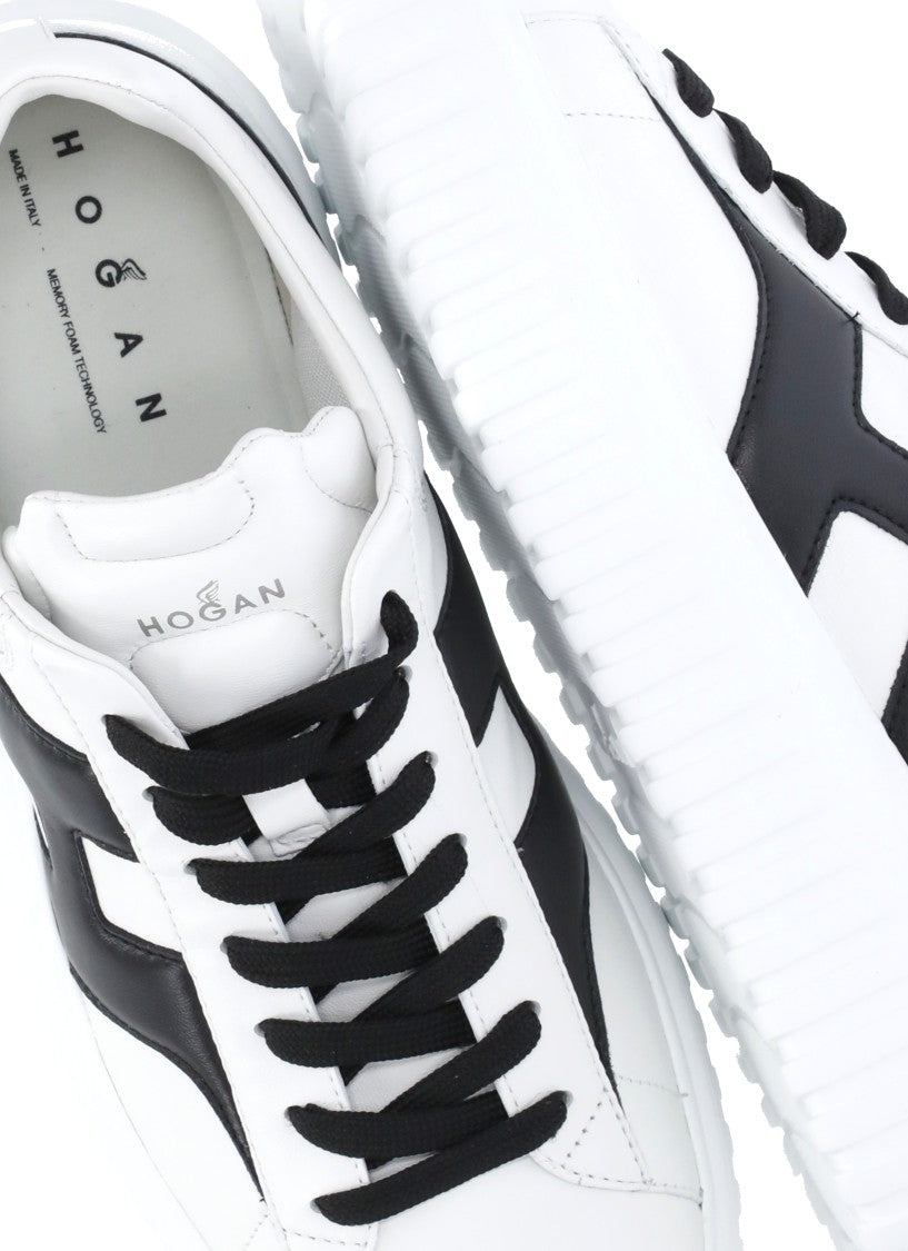 Hogan White H-Stripes Leather Sneakers