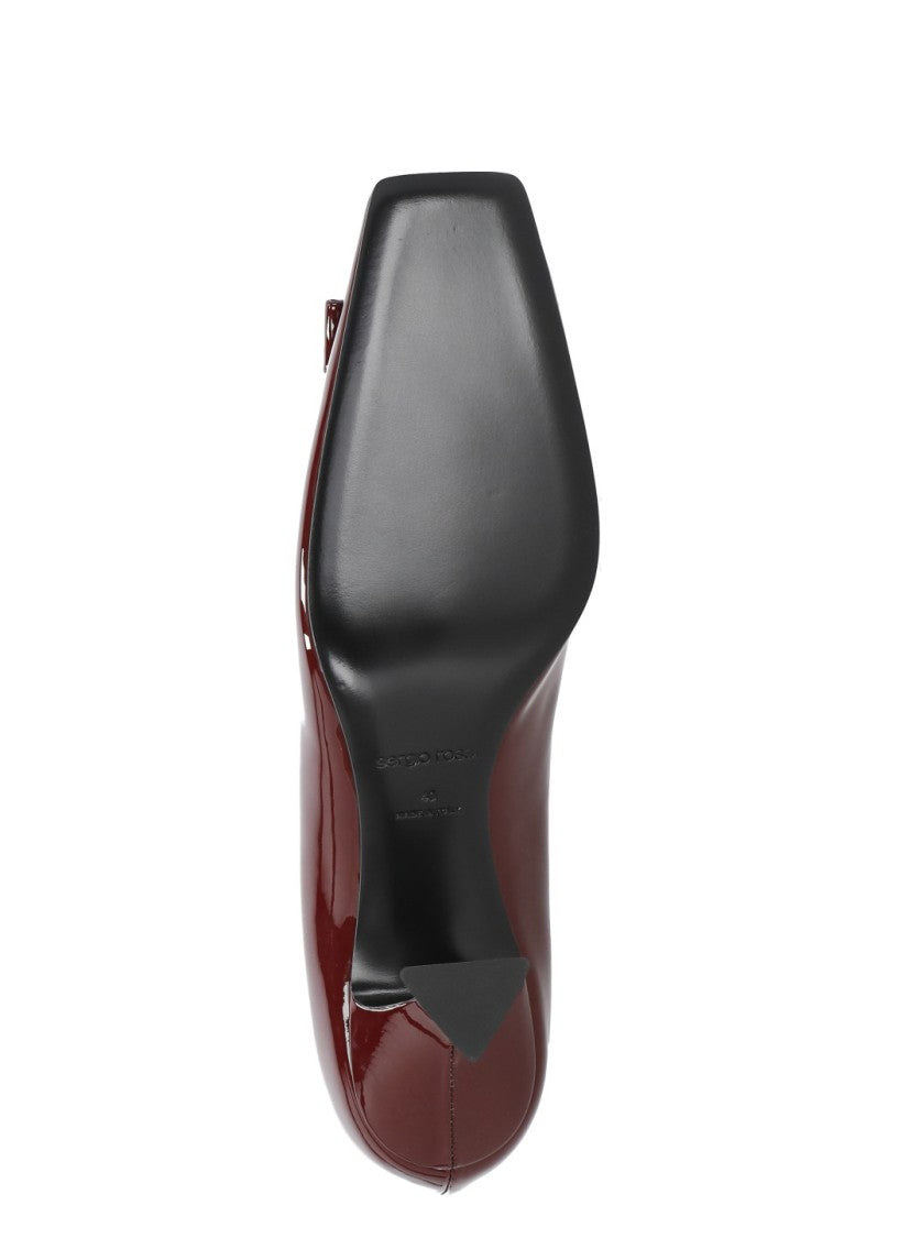 Sergio Rossi Glossy Burgundy Square Toe Pumps With Spool Heel