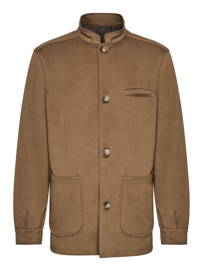 Franzese Collection Structured Beige Casual Jacket With Stand Collar