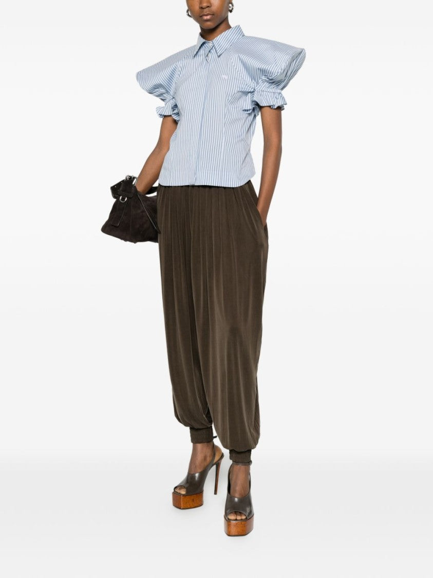 Vivienne Westwood Blue Striped Gathered Sleeve Button Top