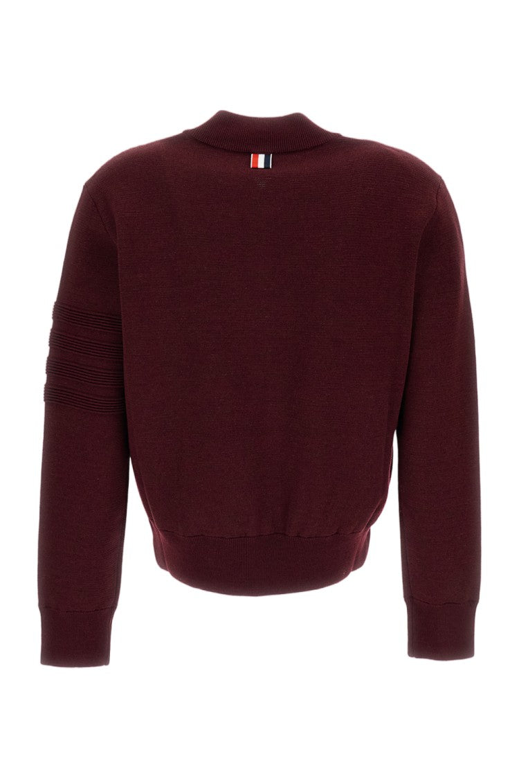Thom Browne Burgundy Ottoman Milano Stitch 4-Bar Bomber Jacket