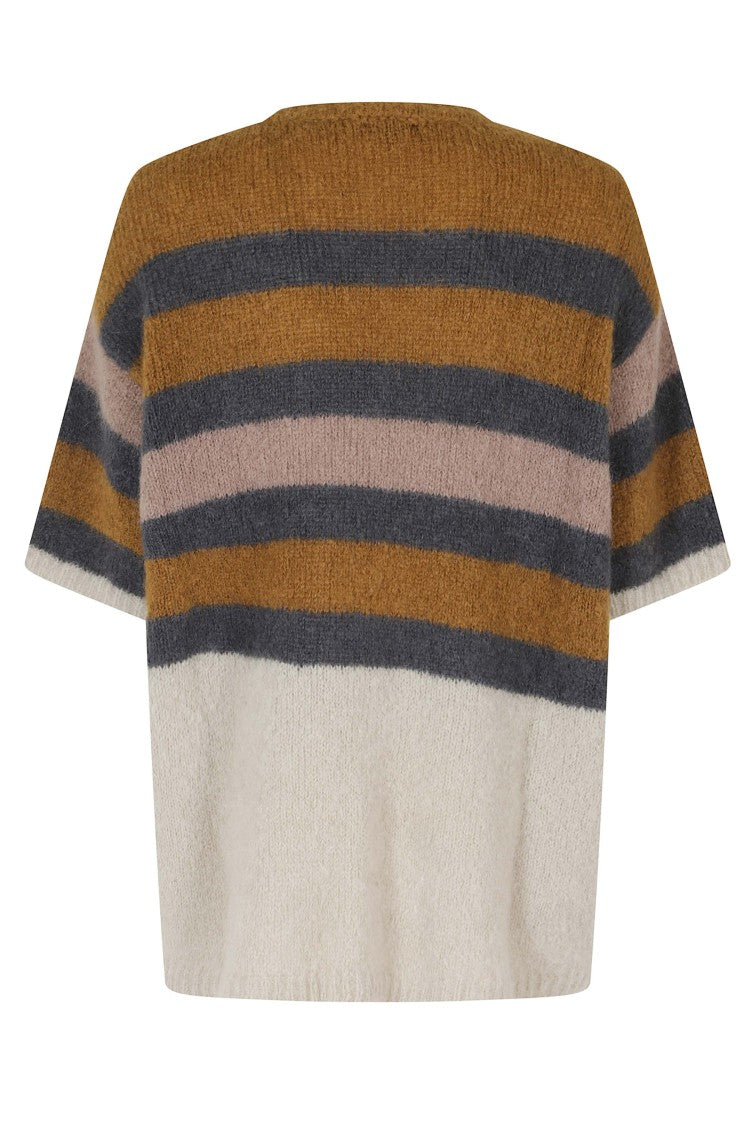 Alysi Brown/Blue Striped Mohair-Blend Short Sleeve Sweater