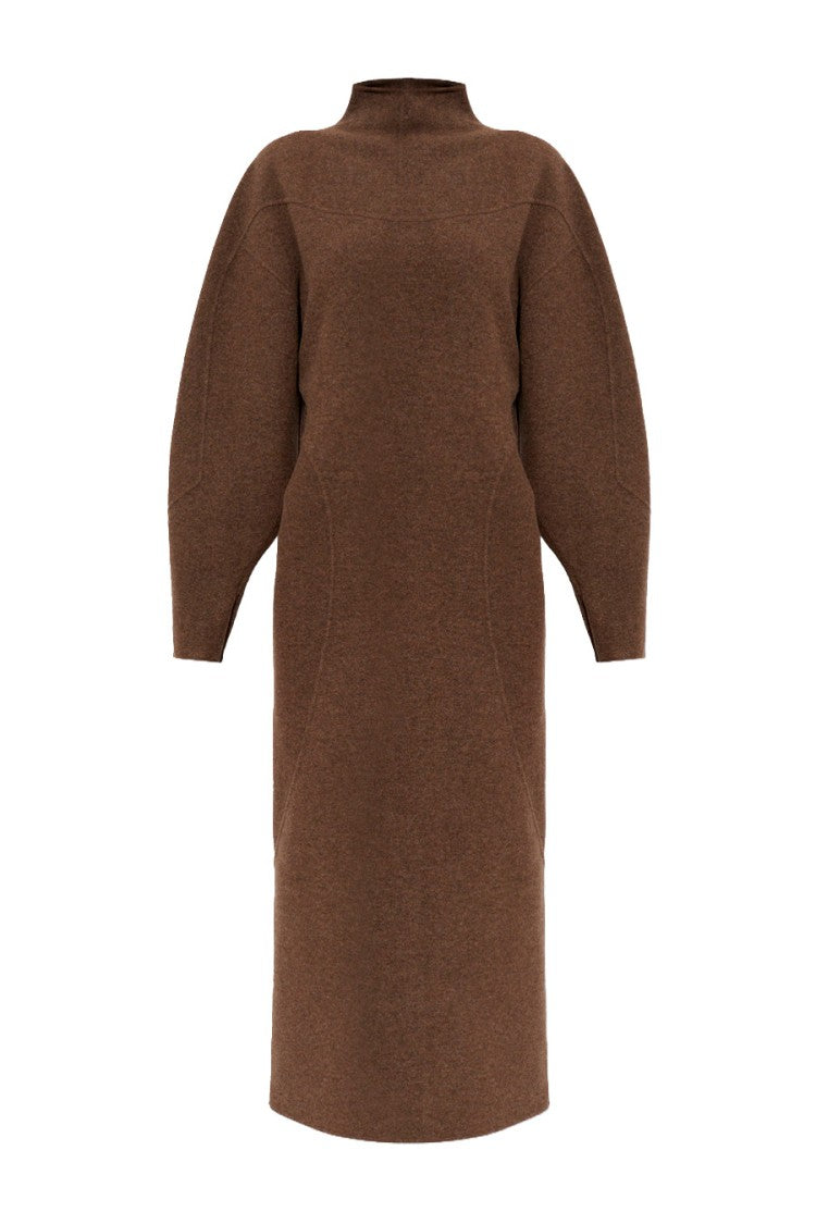 Max Mara Brown Mxstenuta Funnel-Neck Virgin Wool Midi Dress