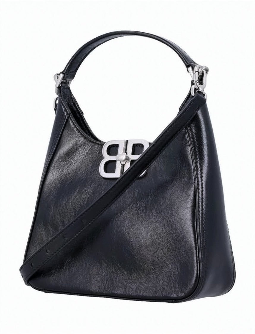 Balenciaga Structured Black Leather Tote Bag With Metallic Double-B Logo