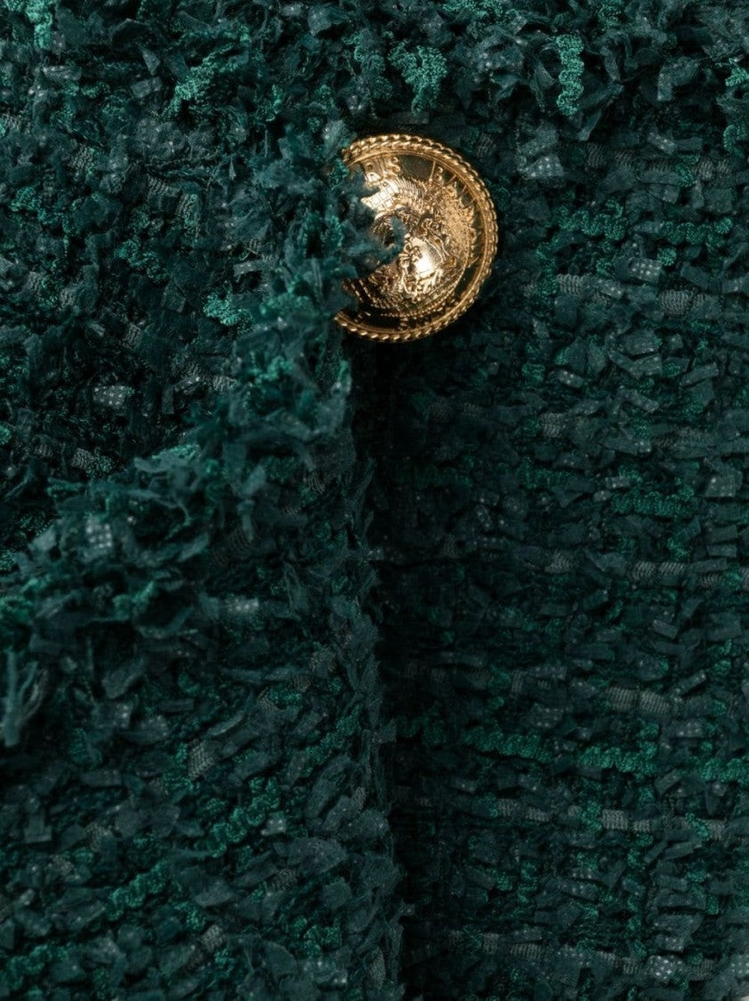 Balmain V-Neck Buttoned Tweed Dress