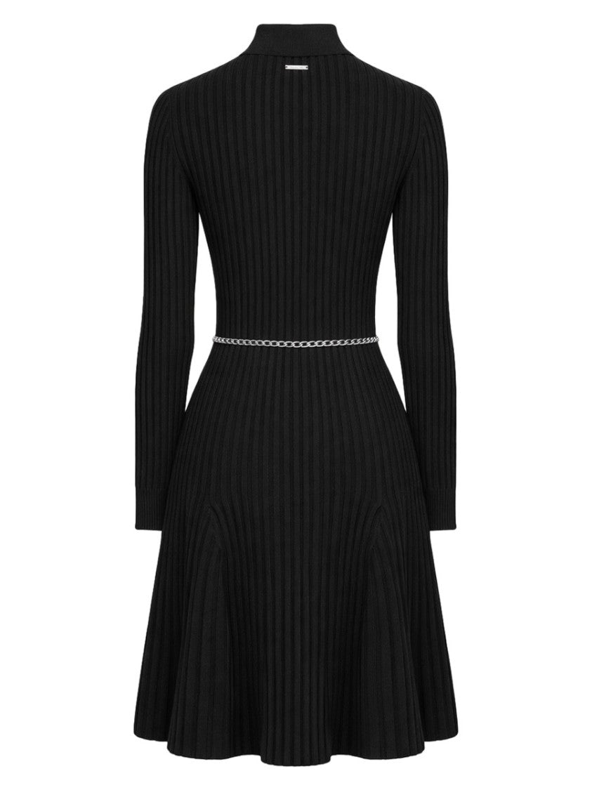 Michael Michael Kors Neutrals Ribbed Polo Collar Chain Belt Mini Dress