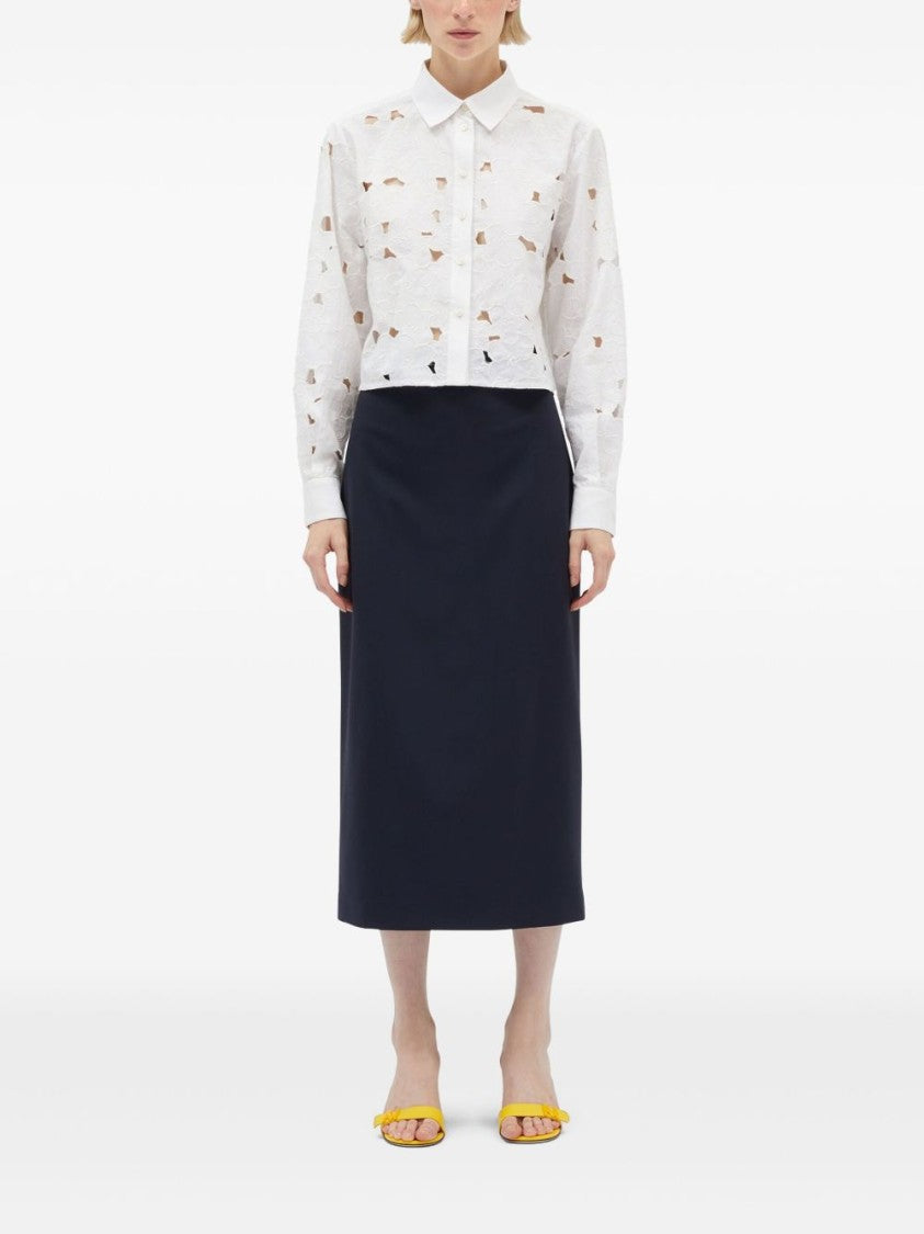 Msgm Navy Blue Wool Skirt