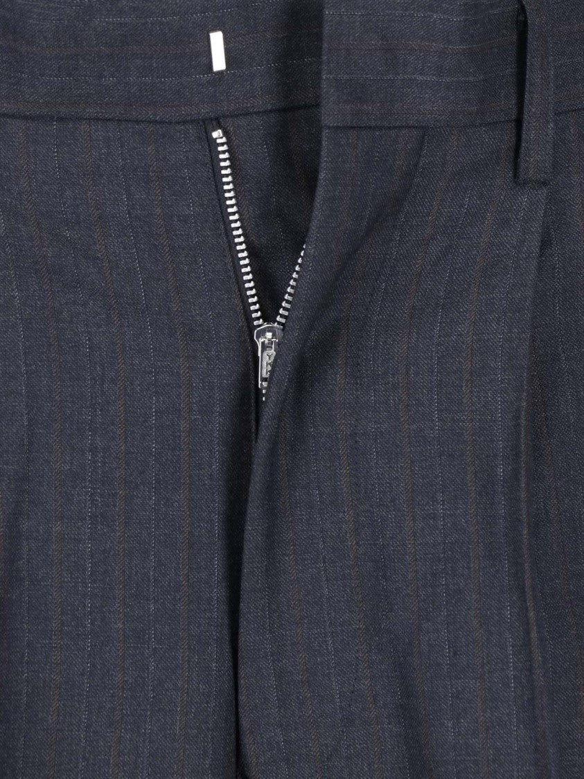 Junya Watanabe Tailored Wide-Leg Trousers In Subtle Pinstripe Grey Wool