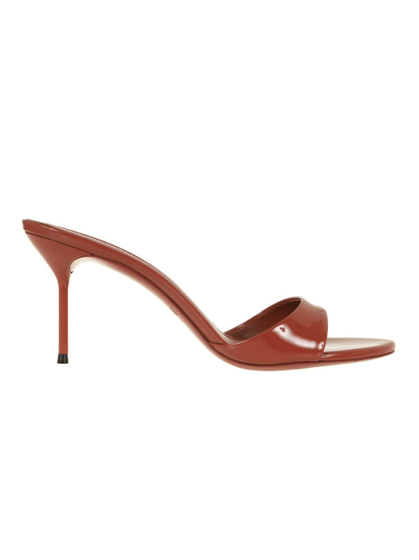 Paris Texas Brown Calfskin Mule With High-Gloss Patent Finish
