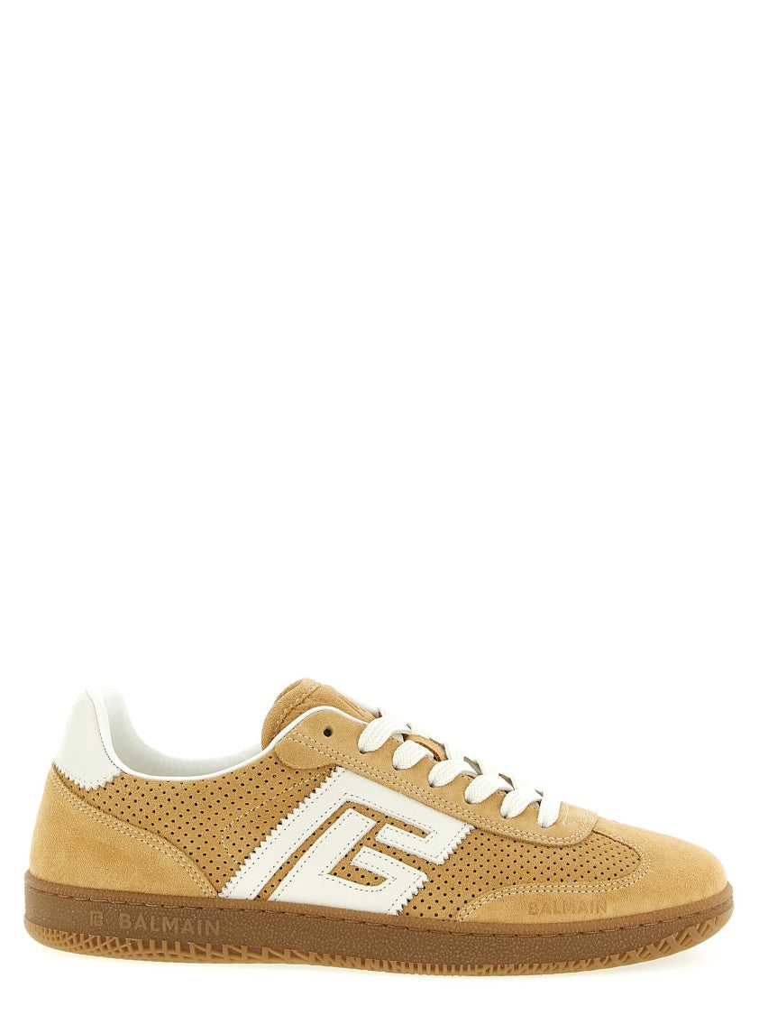 Balmain Perforated Suede Sneakers With Leather Inserts
