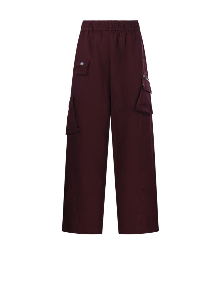 Ganni Burgundy Wide-Leg Utility Pants With Elasticated Waistband