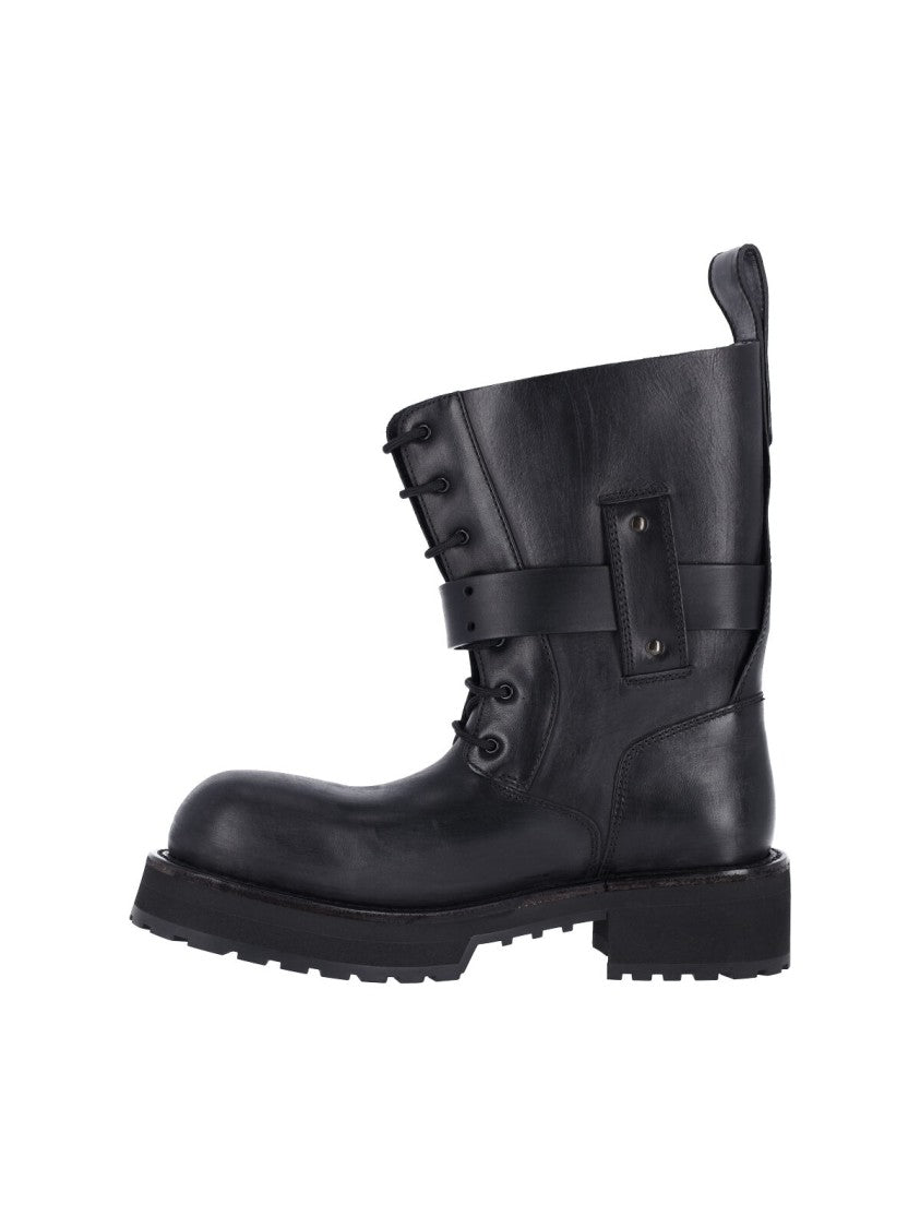 Balenciaga Rounded Toe Black Calf Leather Boots