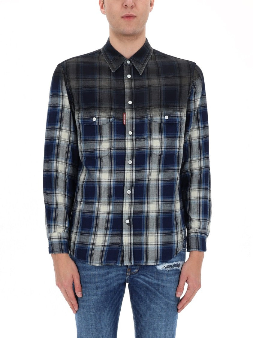 Dsquared2 Multicolor Gradient Plaid Cotton Shirt