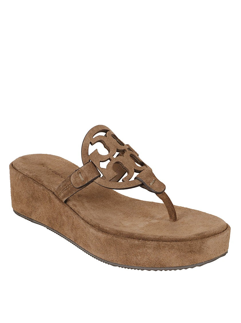 Tory Burch Wedge Sandals With Distinctive Cut-Out Logo