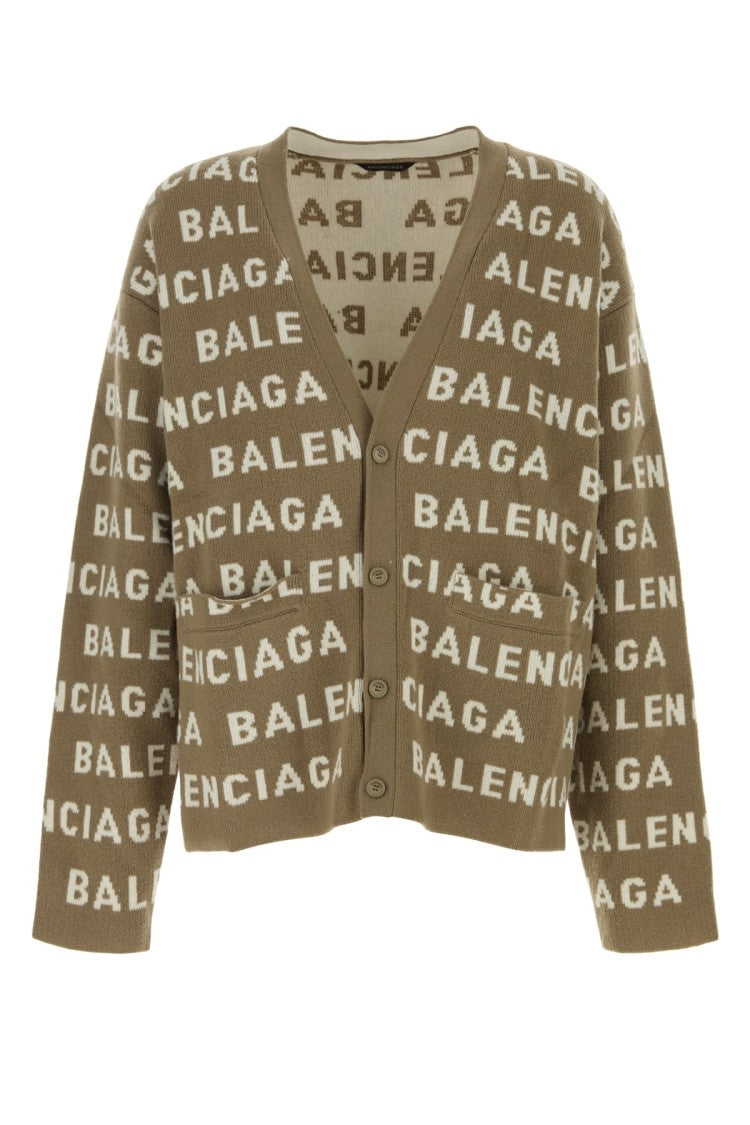 Balenciaga Deep V-Neck Cardigan With Bold Logo Pattern