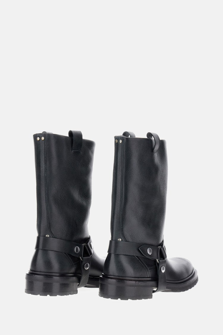 Golden Goose Distressed Black Leather Kurt Boots With Silver Accents