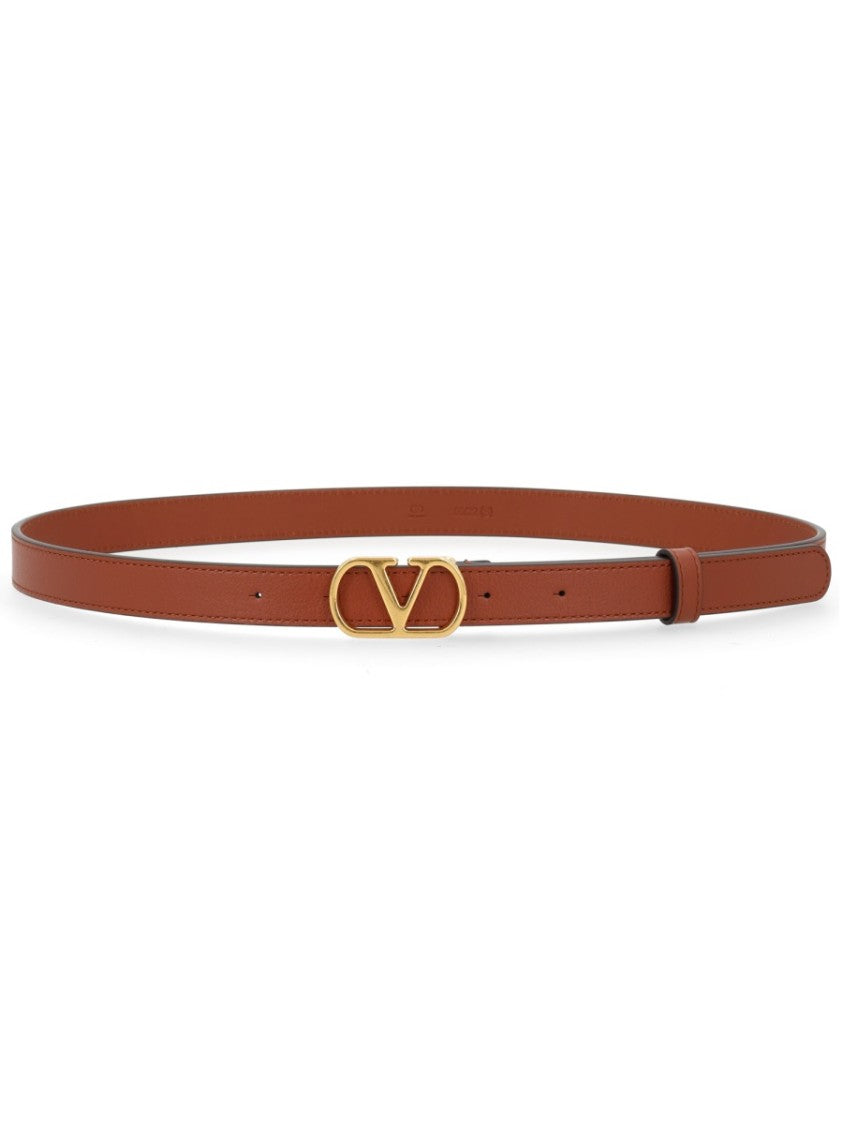 Valentino Garavani V-Logo Signature Leather Belt With Gold-Tone Buckle