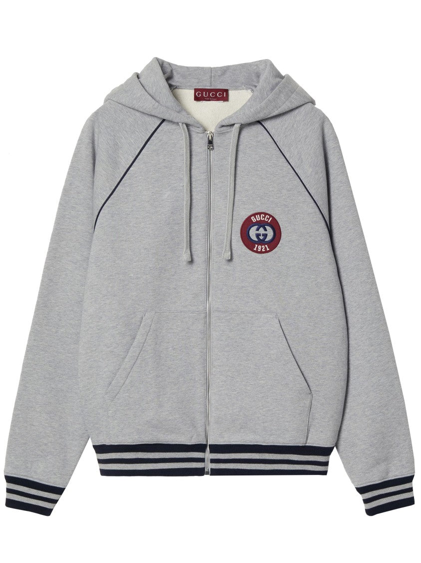Gucci Grey Zip Lightweight Cotton Logo Sweatshirt