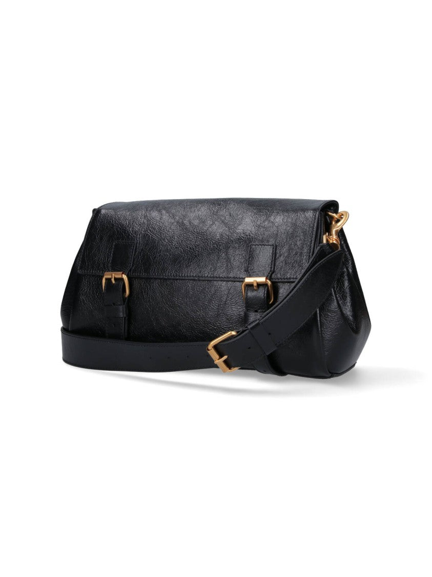 Dries Van Noten Textured Leather Shoulder Bag With Gold-Tone Buckle Closure