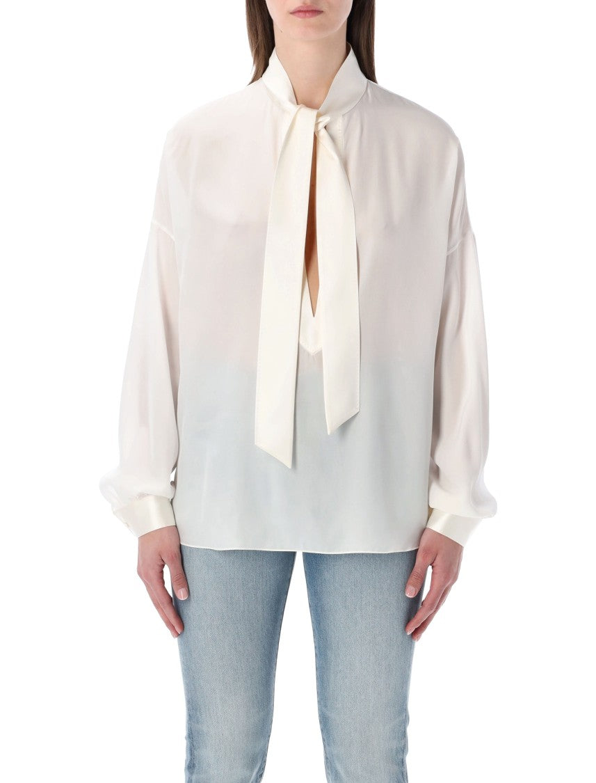 Tom Ford Silk Shirt Front Tie Blouse