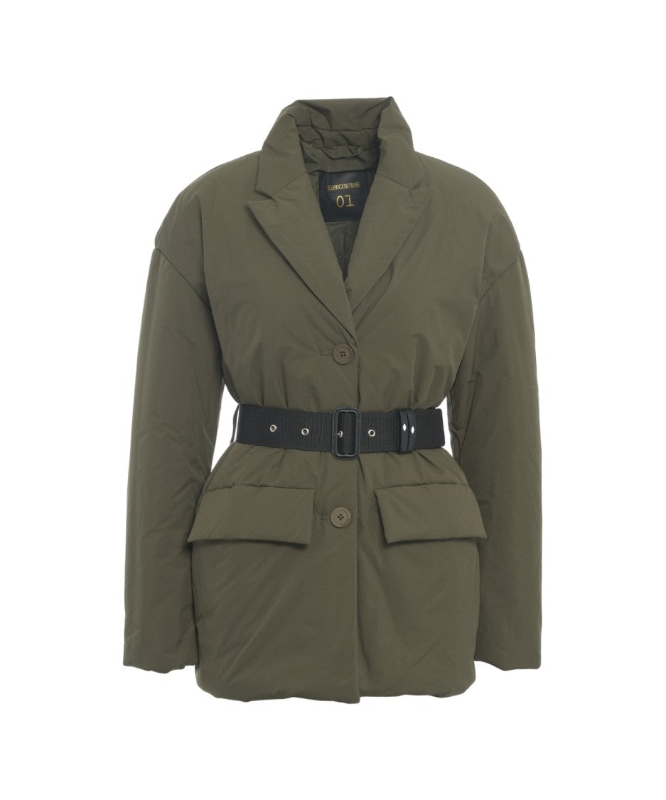Semi Couture Belt-Ribbed Down Jacket