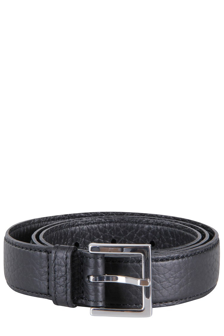 Orciani Black Hammered Leather Slim Belt