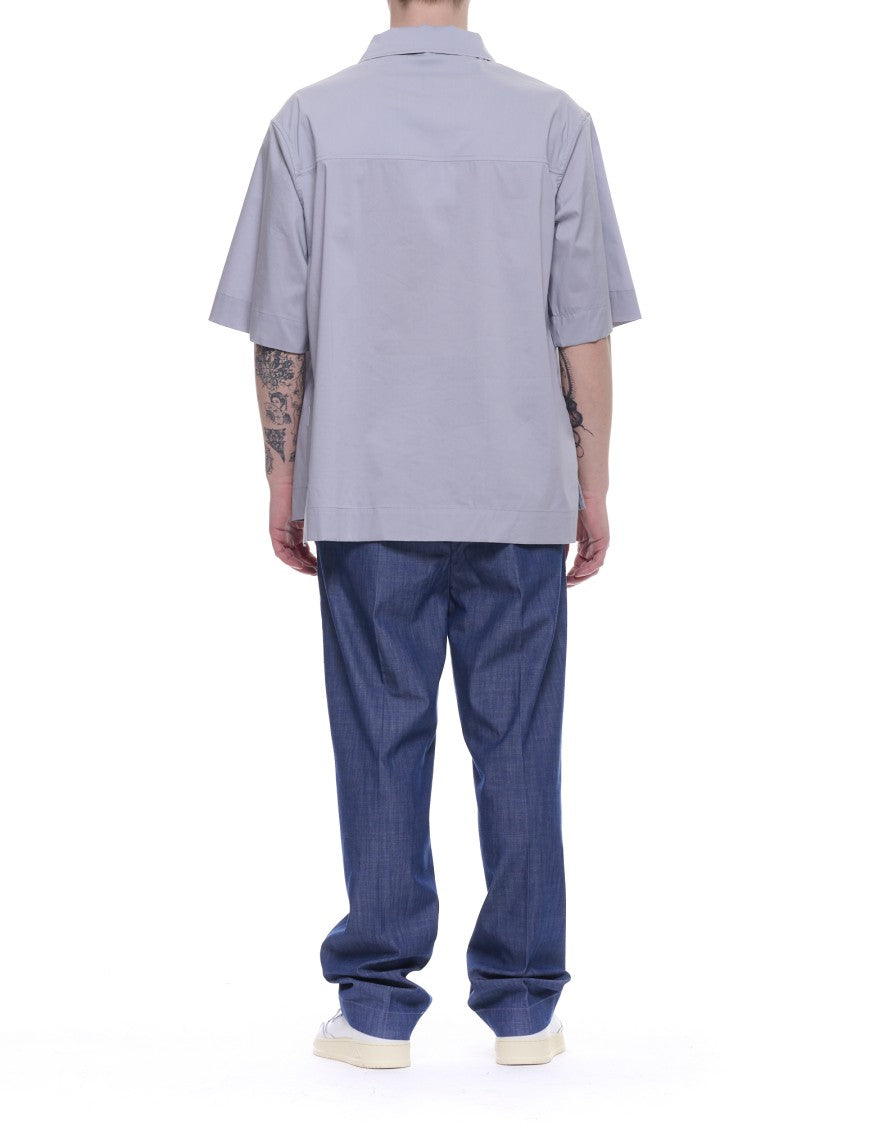Hevo Light Grey Short Sleeve Cotton Overshirt
