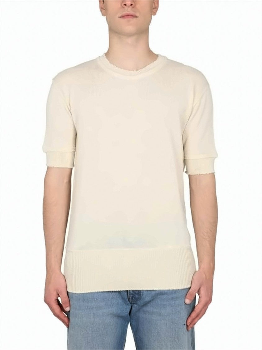 Maison Margiela Soft Textured Short-Sleeve Knit Top With Ribbed Trims