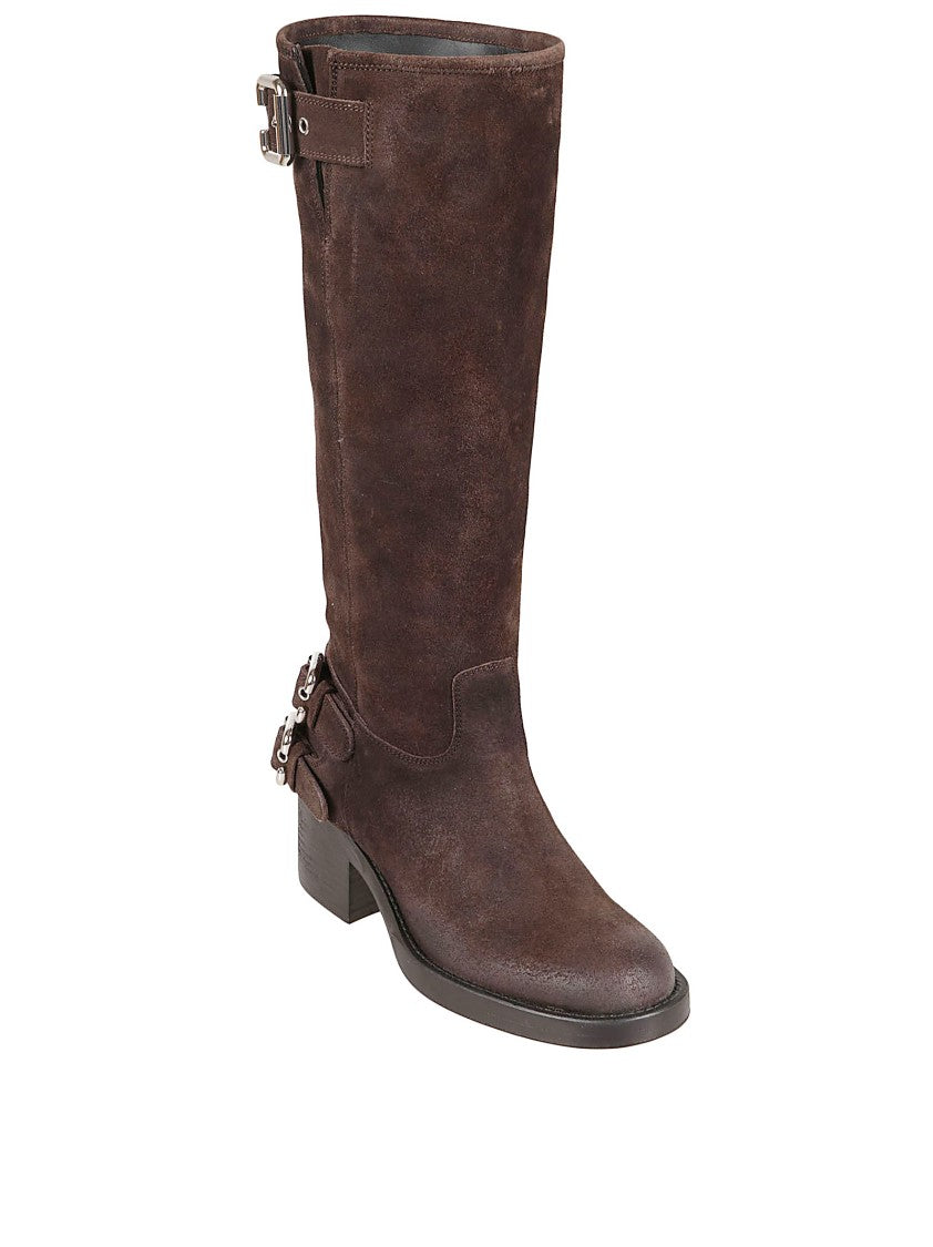Chloé Mid-Calf Boots In Burnt Wood Calfskin