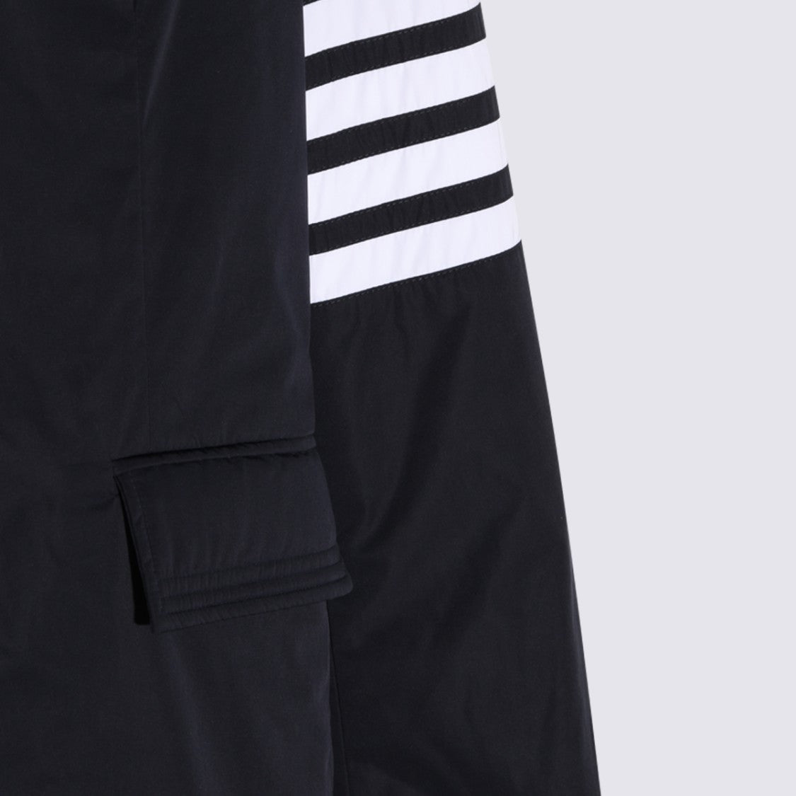 Thom Browne Long Blue Jacket With Striped Accent And Flap Pockets