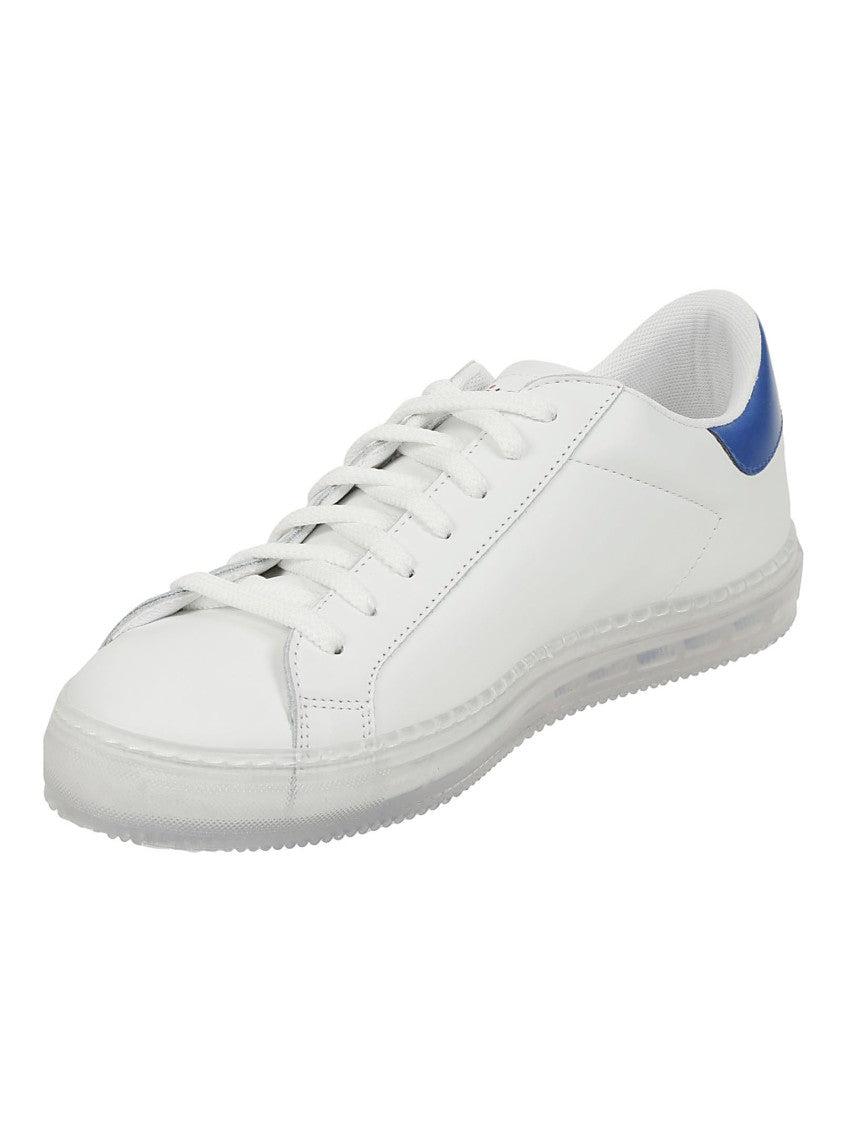 Kiton White Calfskin Sneakers With Blue Detailing