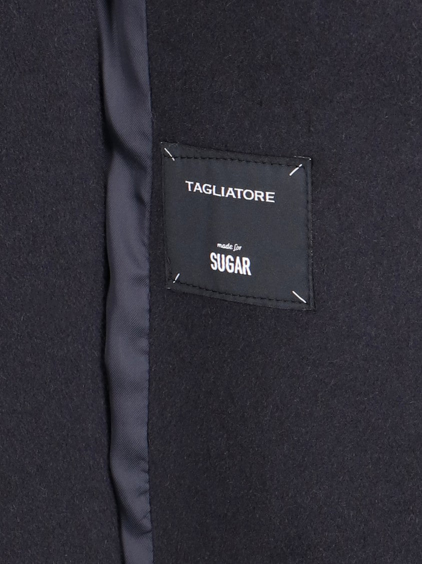 Tagliatore Double-Breasted Blue Cashmere Coat