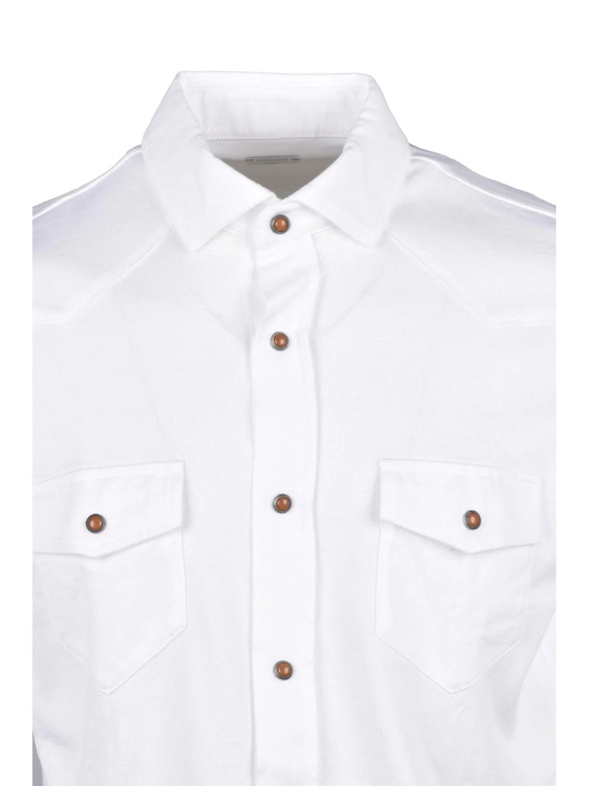 Eleventy White Cotton Snap Buttons Men Shirt