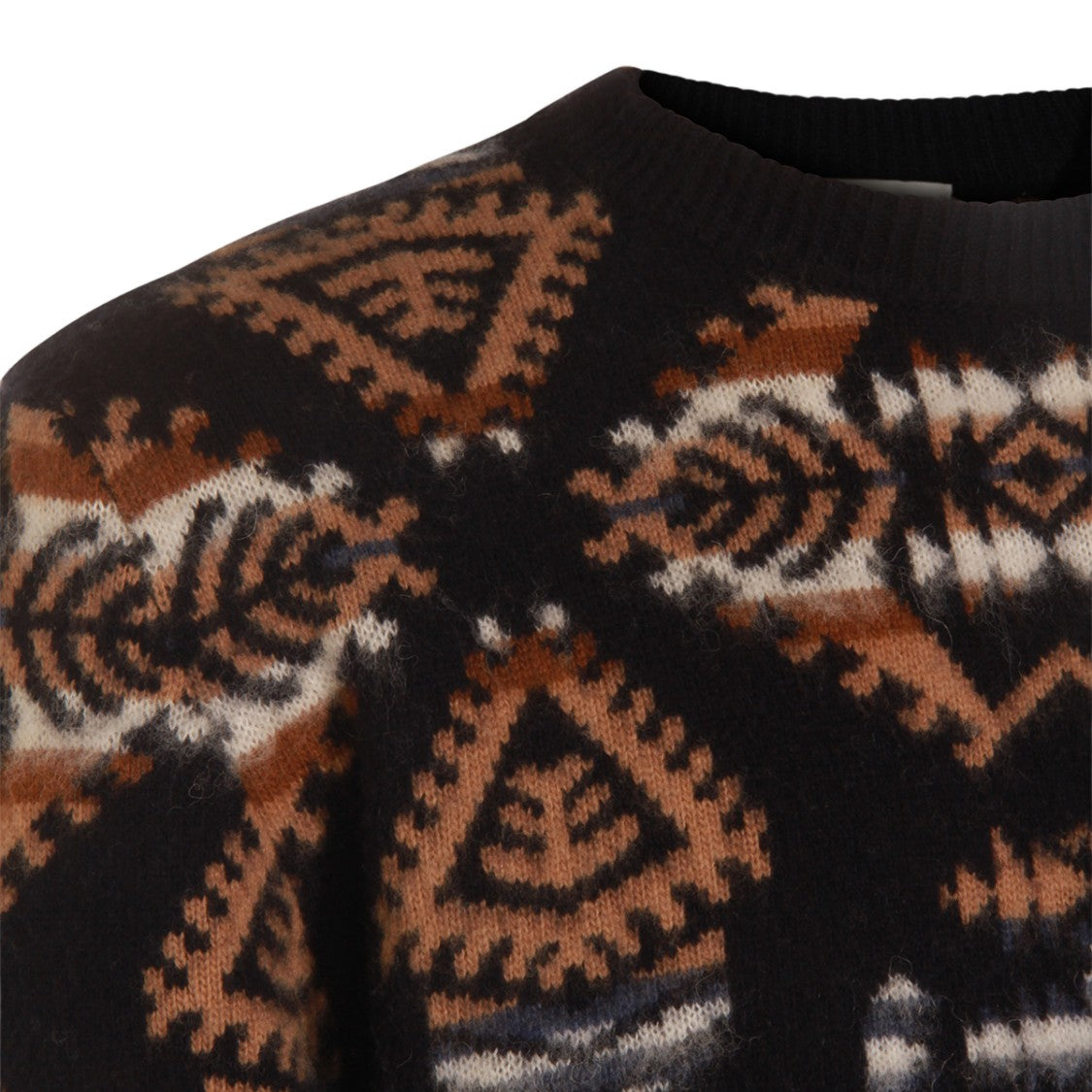 Altea Geometric Patterned Black Sweater With Ribbed Details