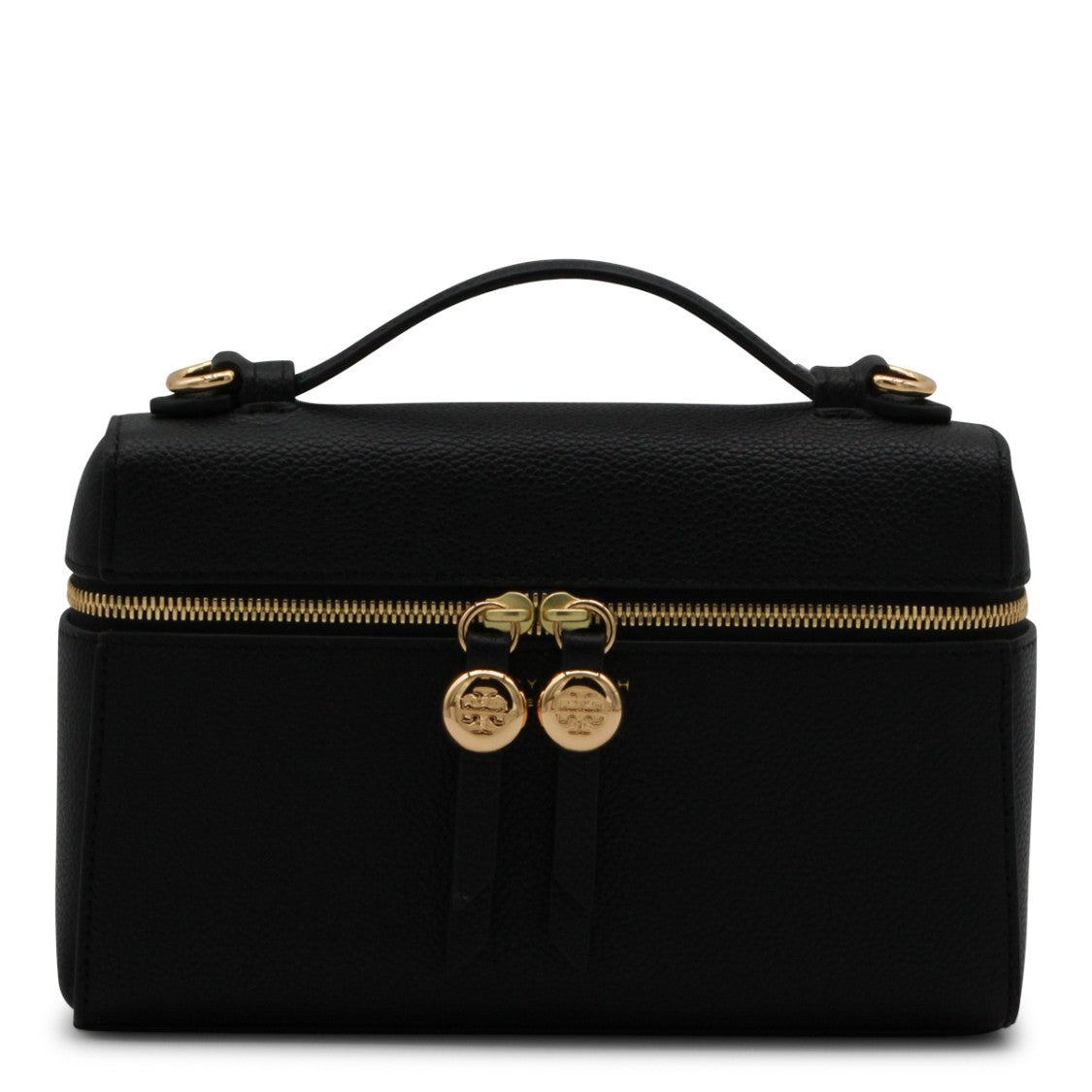 Tory Burch Structured Black Leather Romy Slim Top Handle Bag