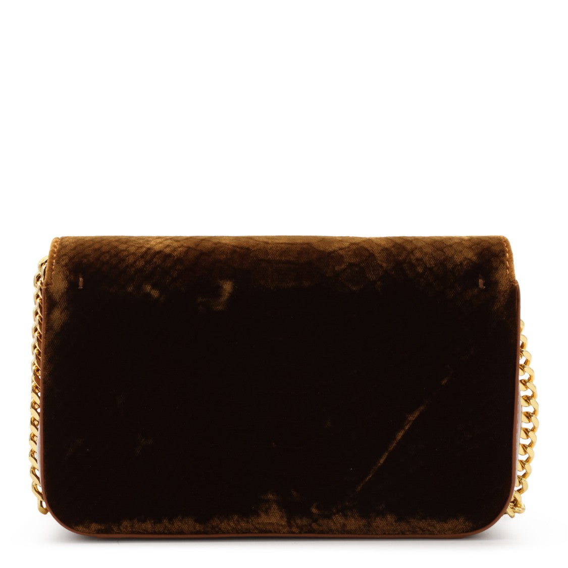 Elisabetta Franchi Structured Brown Velvet Gold Accent Shoulder Bag