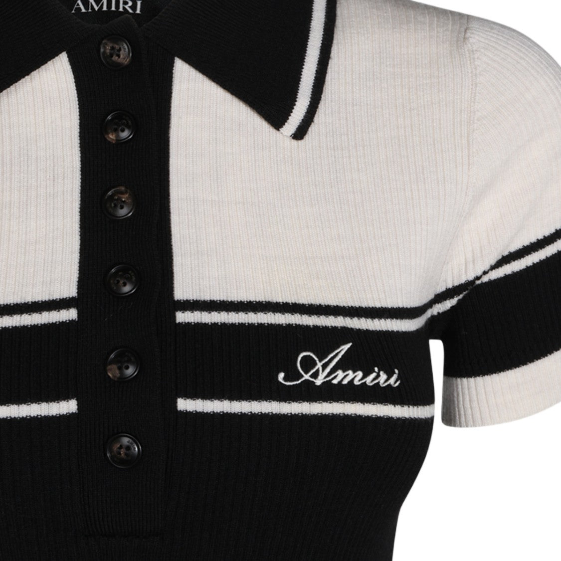 Amiri Color-Blocked Short-Sleeve Sweater With Polo Collar And Button-Up Detail
