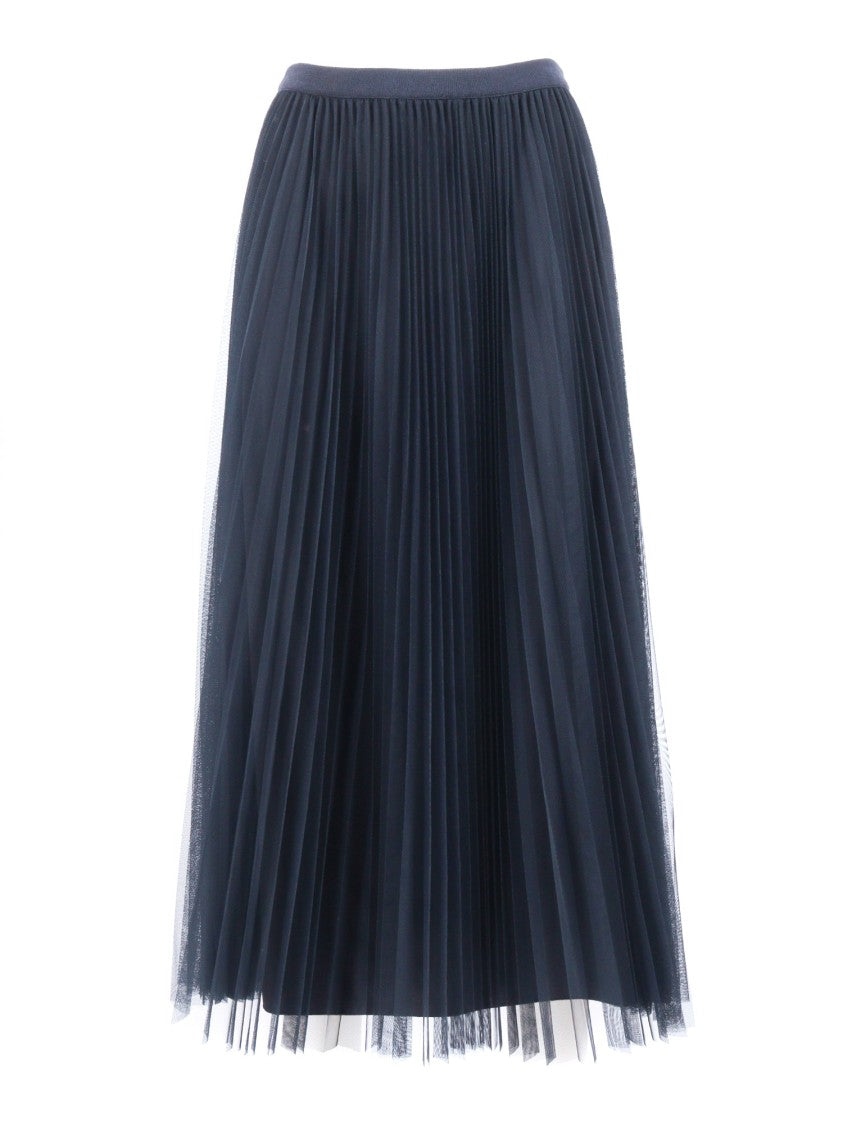 Fabiana Filippi Night Blue Wide Pleated Tulle Skirt